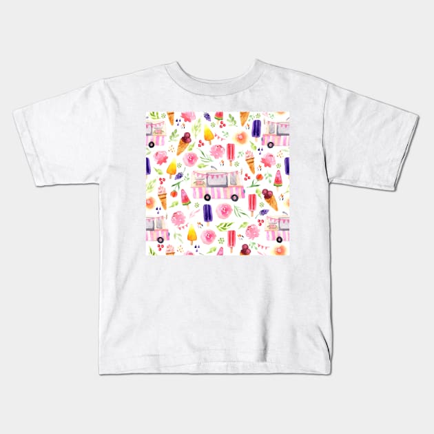 Vintage Ice-cream truck in watercolor Kids T-Shirt by Harpleydesign